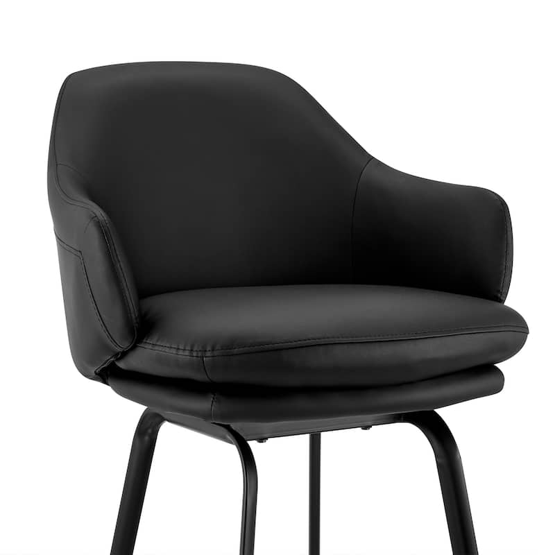 HomeRoots 26" Black Faux Leather and Black Metal Swivel Counter Stool - 21 x 36 x 23