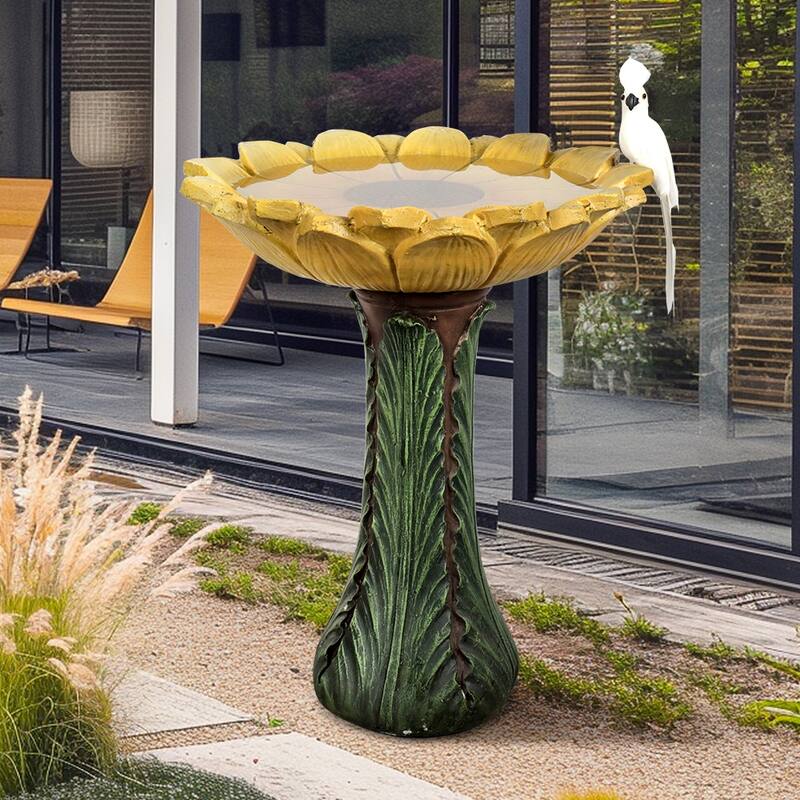 SunJet 24.4" Tall Outdoor Concrete Sunflower Bird Bath - 24.4'' H X 20'' W X 20'' D