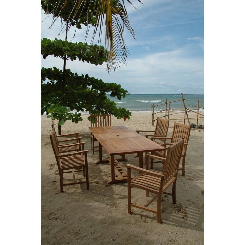 Bahama Hollywood Regency Dining Set - 7 Piece Extension Table & Armchairs