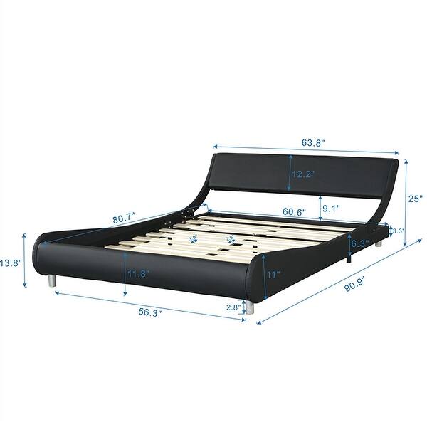 Queen Size Faux Leather Upholstered Platform Bed Frame, Curve Design ...