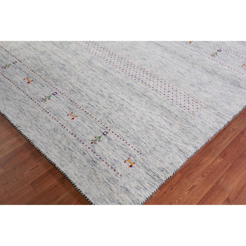 Hand Knotted Oriental 100% Wool Carpet Tribal Animal Pictorial Greys & Charcoal Gabbeh Area Rug - 9' 11'' X 8' 1''