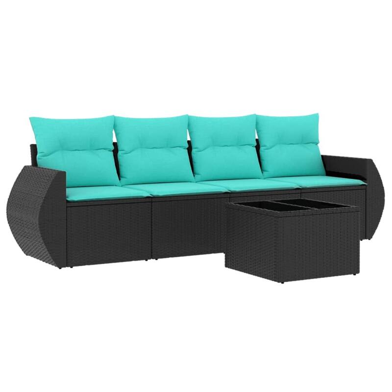 vidaXL 5 Piece Patio Sofa Set with Cushions Black Poly Rattan - 27.6 x 24.4 x 27.2