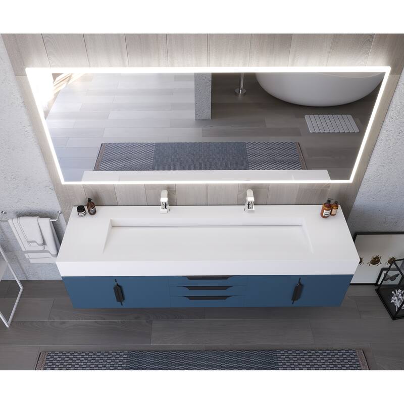 Nile 72" Wall Mounted Bathroom Vanity Set w/ White Top