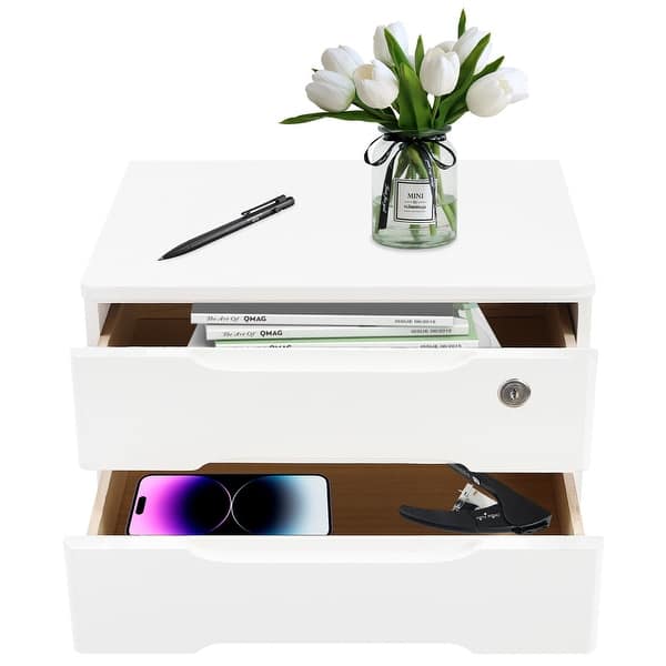 2-Tier Wooden Desktop Storage Box with Lockable Drawers - Bed Bath ...