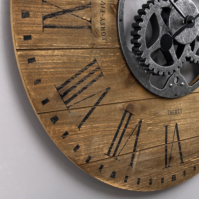 FirsTime & Co. Shiplap Farmhouse Gears Wall Clock