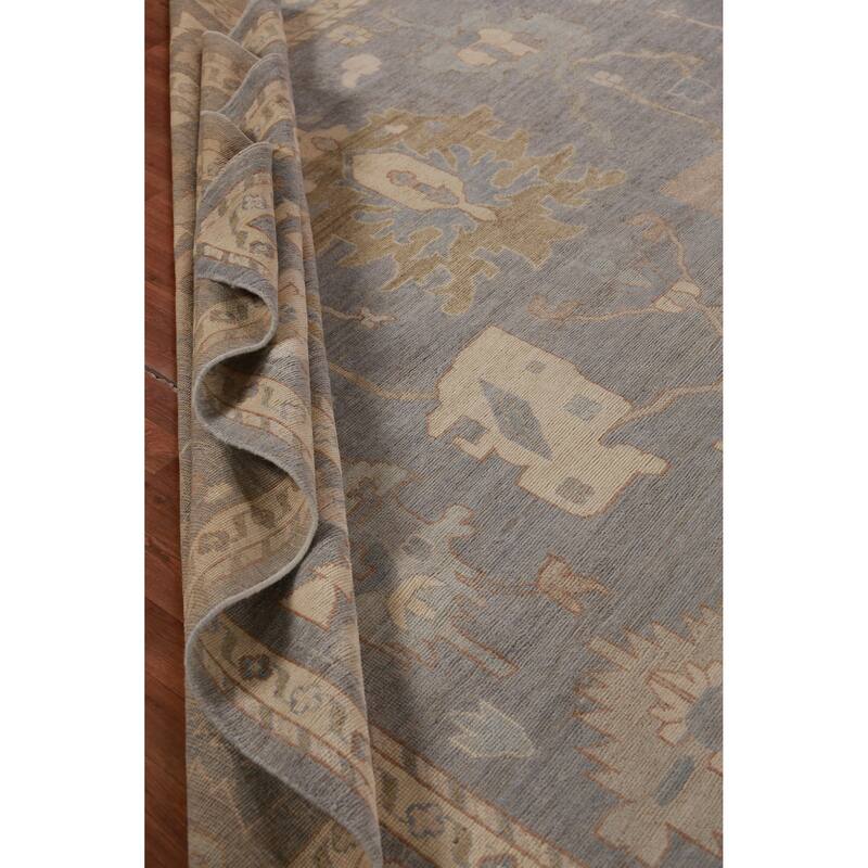 Hand Knotted Oriental 100% Wool Carpet Transitional All-Over Greys & Charcoal Oushak Area Rug - 14' 0'' X 10' 1''