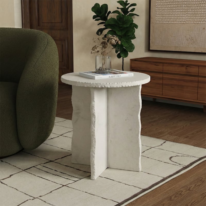 SAFAVIEH Couture Raybrook Stone Accent Table - 18"W x 18"D x 21"H - Off White