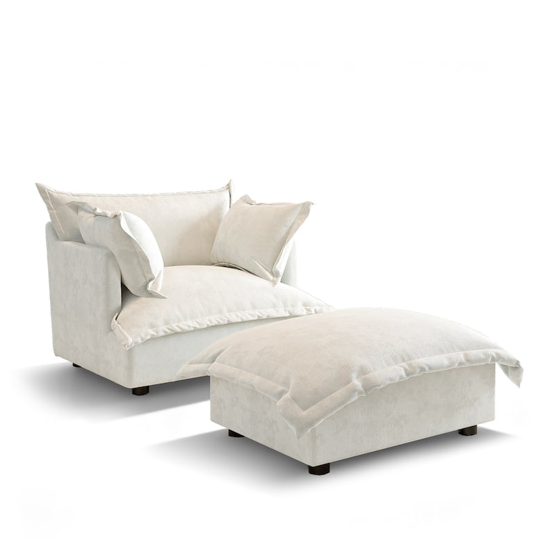 39"W Oversized Chenille Comfy Cloud Chaise Lounge with Ottoman