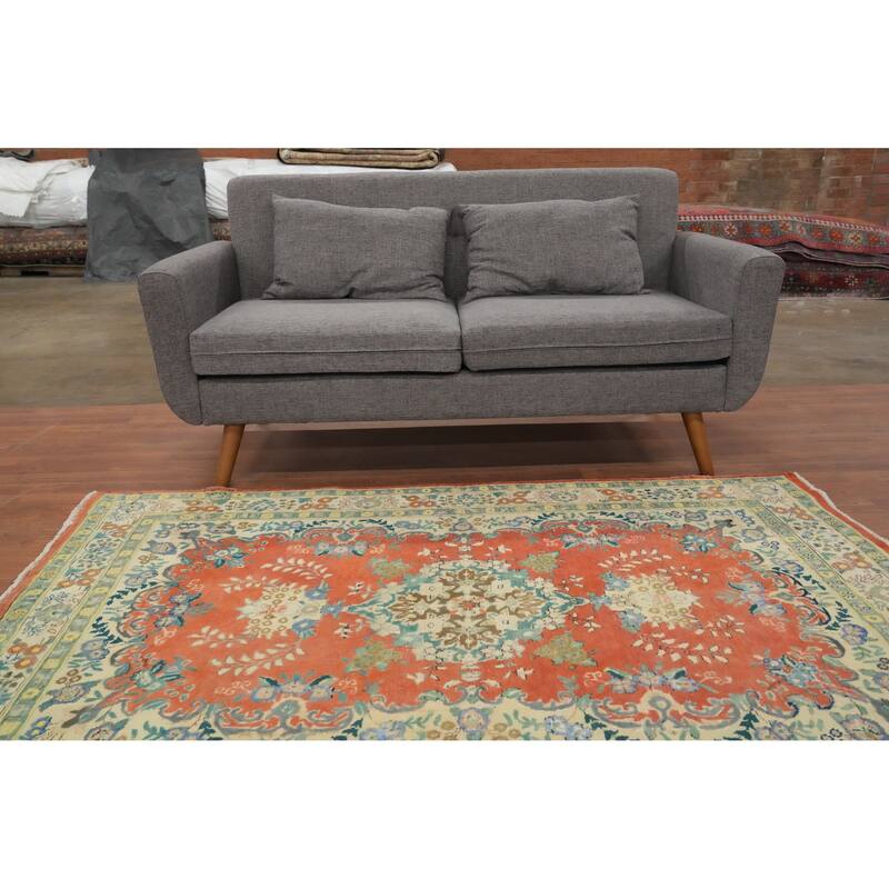 Hand Knotted Oriental 100% Wool Carpet Traditional Floral Oranges & Rust Tabriz Area Rug - 6' 4'' X 4' 6''
