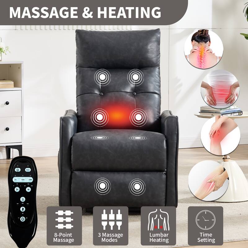 PU Leather Power Lift Recliner Chair with Massage & Heat, Single Motor Heavy Duty Electric Recliner, Sofa Chair with USB Port