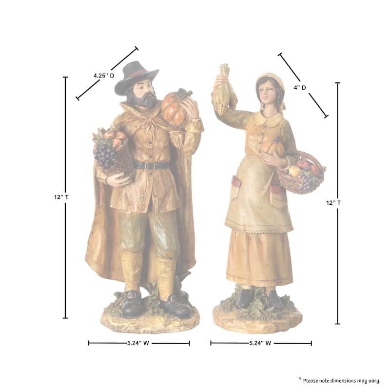 Resin 12.5" Harvest Pilgrims Set of 2 - Multi