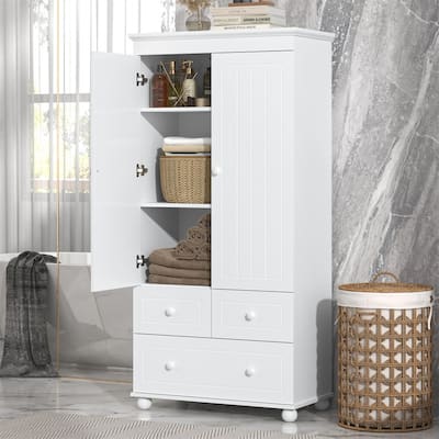 Tall Bathroom Storage Cabinet with 3 Storage Drawers and 2 Doors, Freestanding Bathroom Floor Cabinet with Adjustable Shelf