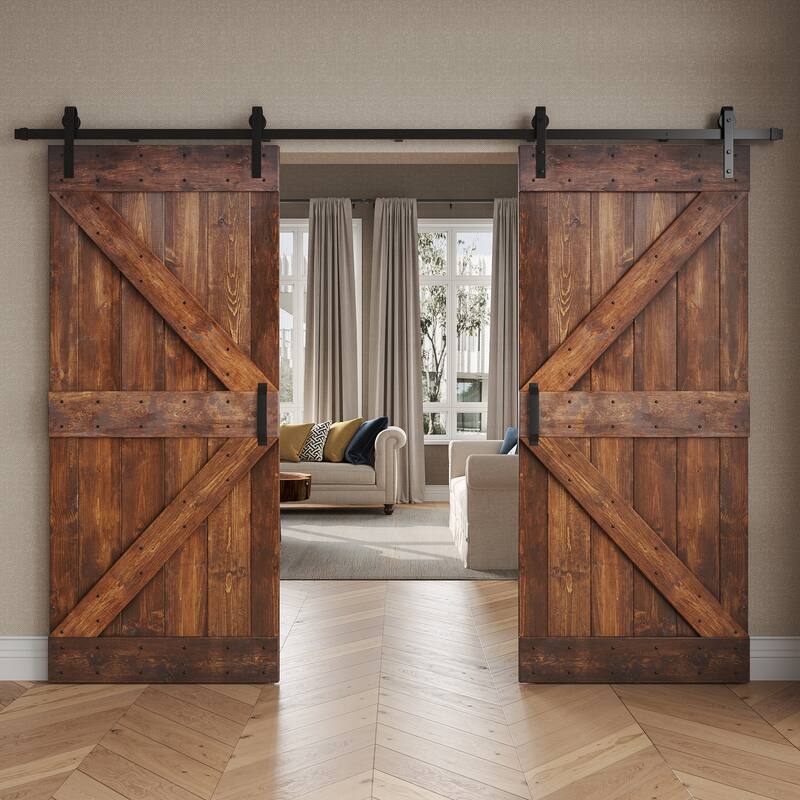 Coast Sequoia 48in/60in/72in/76in/84in x 84in K Series Pine Wood Double Sliding Barn Door With Hardware Kit