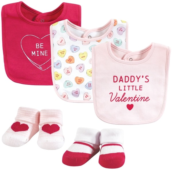slide 1 of 1, Hudson Baby Infant Girl Cotton Bib and Sock Set, Be Mine Valentine, One Size - Be Mine Valentine - One Size One Size - Be Mine Valentine