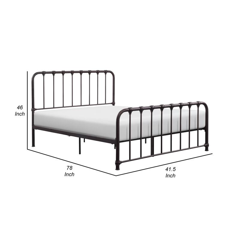 Ethan Twin Size Metal Bed, Bronze Spindle Design, Heavy Duty Slat Support