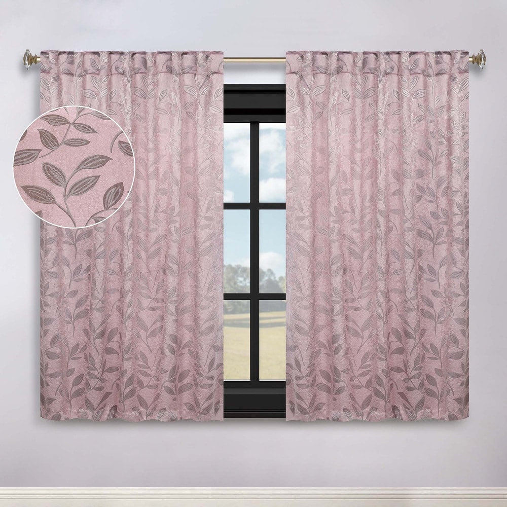 Superior Leaves Machine Washable Room Darkening Curtains with Back Tabs, Set of 2