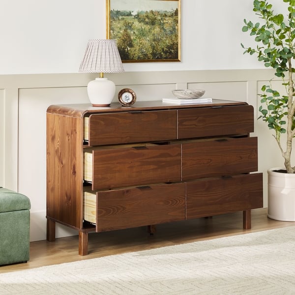 middlebrook classic dresser Walker Edison Curved Top Solid Wood 6-Drawer - Bed Bath & Beyond Wooden dresser