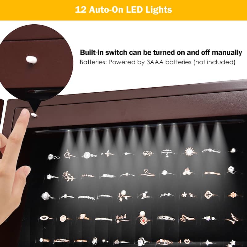 Costway LED Jewelry Cabinet Organizer Bevel Edge Mirrored Standing