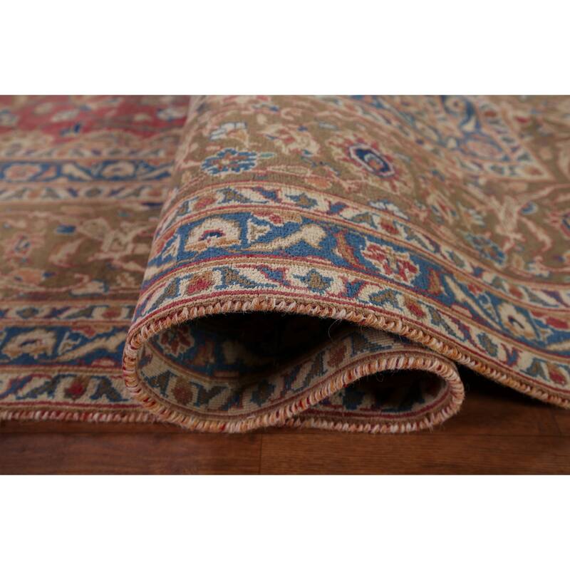 Traditional Pink Mashad Persian Vintage Rug Hand-Knotted Wool Carpet - 9'4" x 12'5"