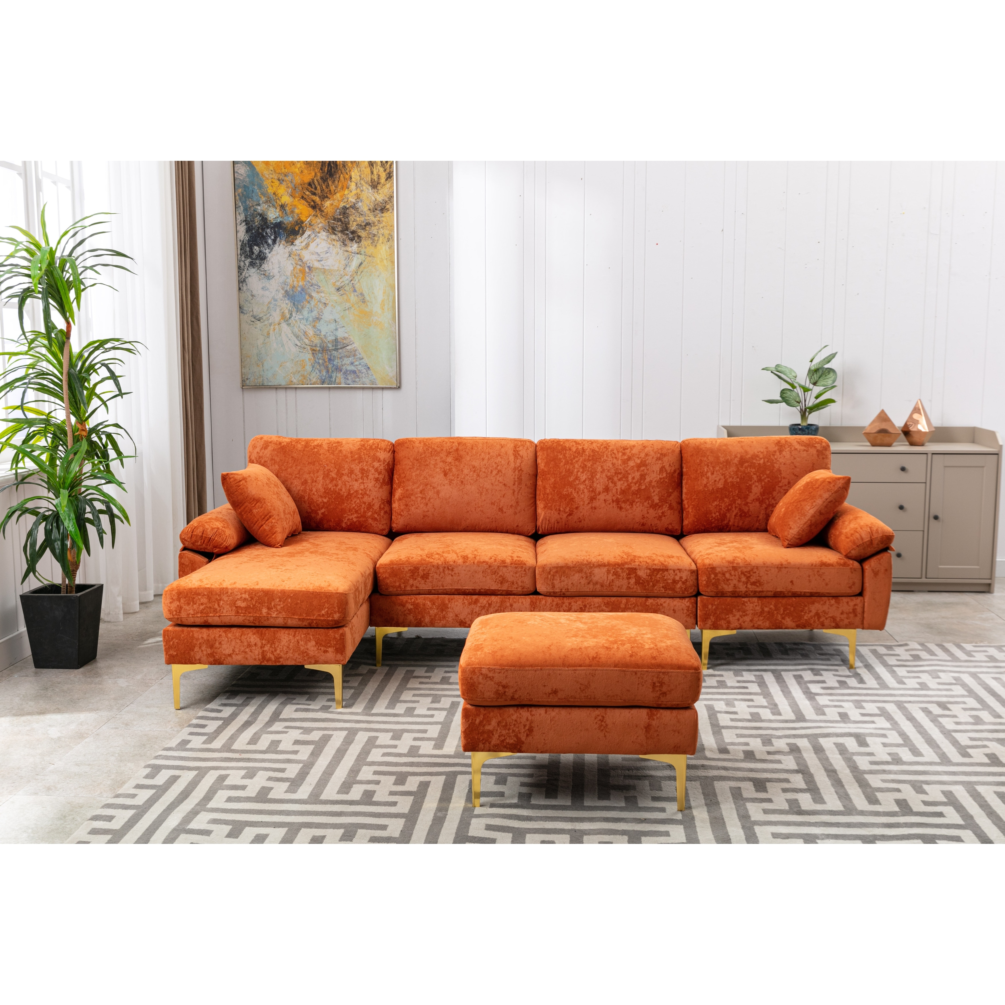 Orange velvet sectional sofa discount