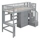 preview thumbnail 9 of 11, Gray Twin Size Loft Bed with Storage Stairs, Desk and Wardrobe, Stairway High LoftBed with Bookshelf & Drawers, Wooden Bedframe