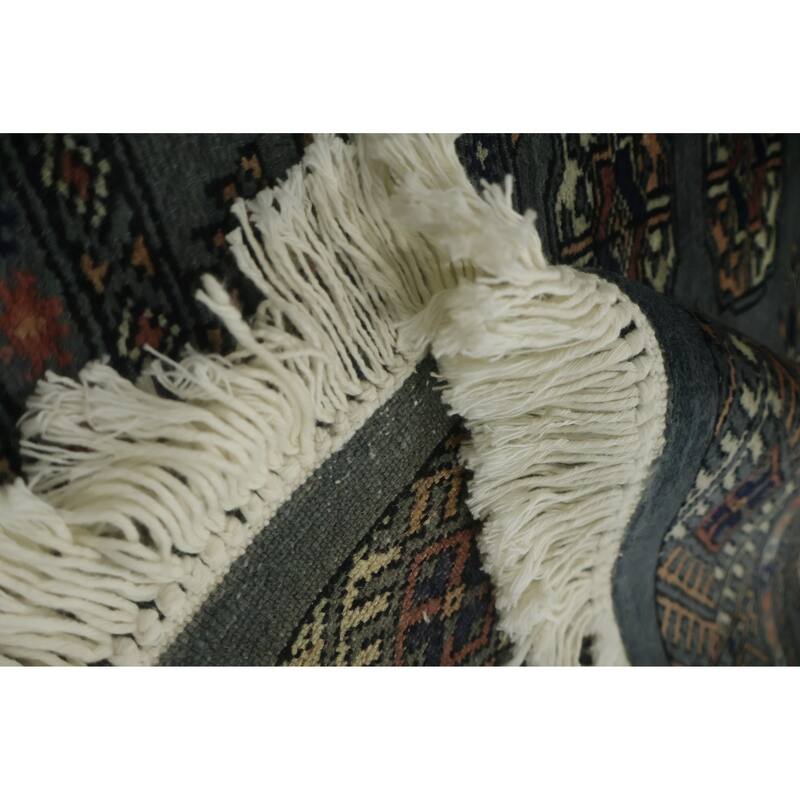 Hand Knotted Oriental 100% Wool Carpet Traditional Tribal Navy Blue & Blues Bokhara Area Rug - 5' 11'' X 4' 2''