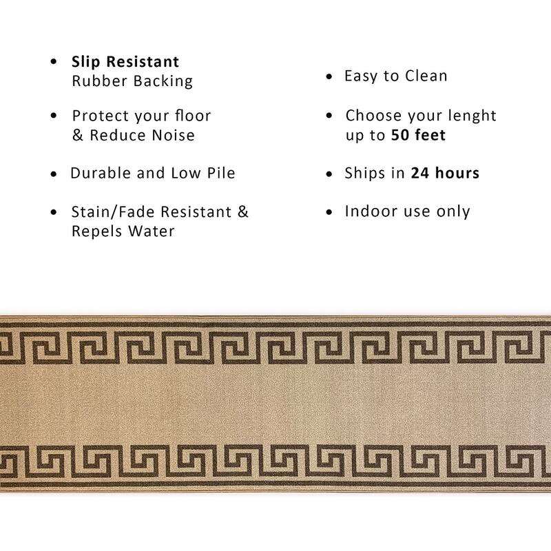 Custom Size Greek Design 31 Inch Wide Non-Slip Stair Runner Rug
