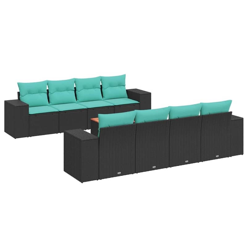 vidaXL 9 Piece Patio Sofa Set with Cushions Black Poly Rattan - 21.7 x 24.4 x 27.2