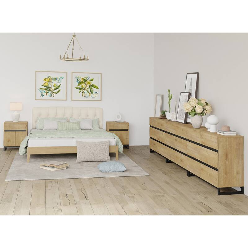 3-Piece Dresser And Nightstand Set,Dresser With 18 Drawers, 2 Nightstand for Bedroom, Bedroom Furniture Set - Oak - Full