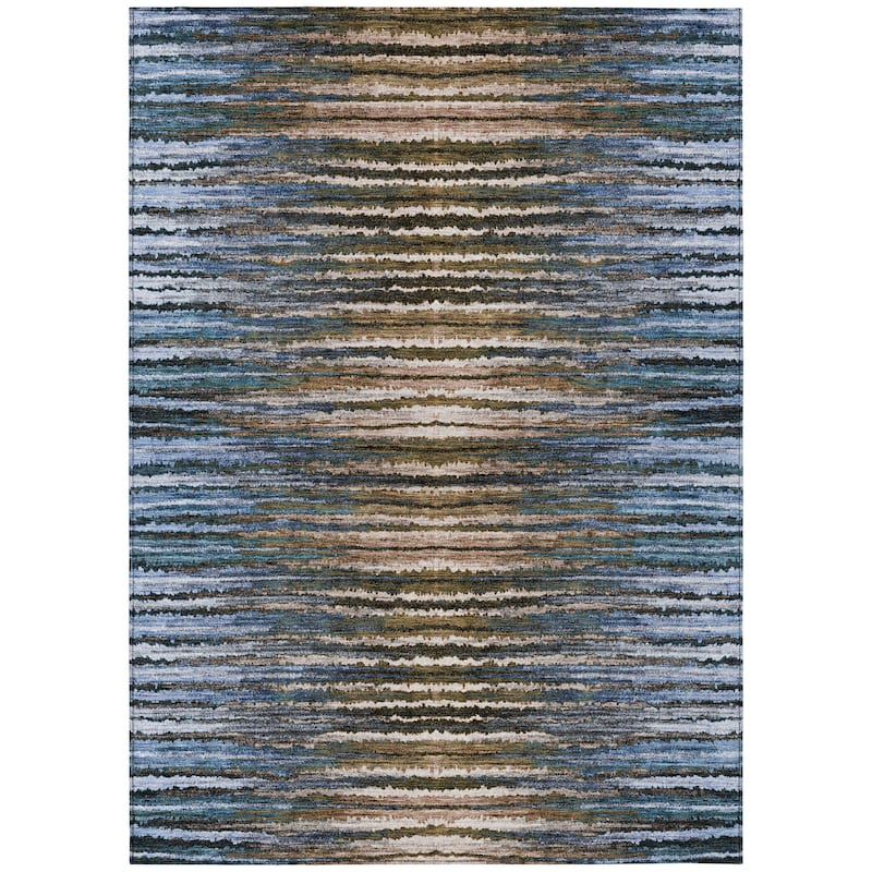 Machine Washable Indoor/ Outdoor Chantille Jagged Stripes Rug