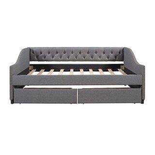 Full Size Upholstered Daybed with Two Drawers