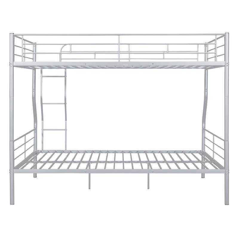 Full XL Over Queen Metal Bunk Bed with Chrome Finish - Sturdy Iron Frame, Space-Saving Design