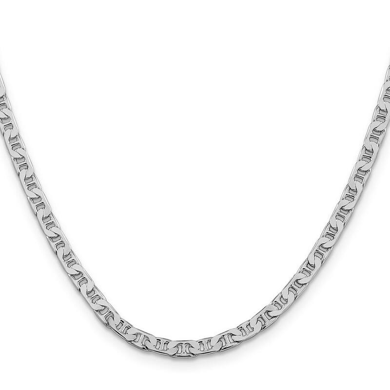 Curata 925 Sterling Silver Rhodium 3.75mm Flat Mariner Anchor Chain Necklace for Men