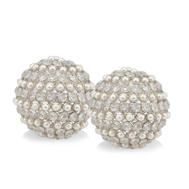 HomeRoots Set Of Two 4" Silver And Clear Faux Crystal Decorative Orbs - 4 x 4 x 4