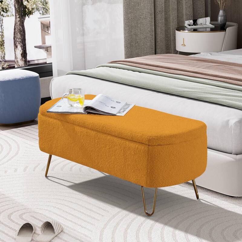 Ouyessir Modern Sherpa Storage Bench, Ottoman with Storage