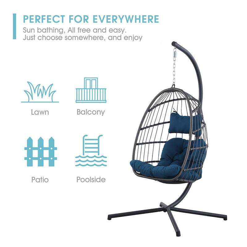 Egg Chair with Stand,Patio Rattan Wicker Hanging Swing,Indoor Outdoor - Egg Chair with Stand