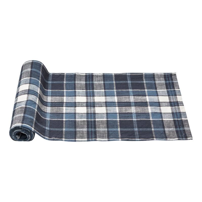 Mirage Plaid Table Runner - Blue Cotton, 72" L x 14" W, Machine Washable, Perfect for Christmas and Everyday Use