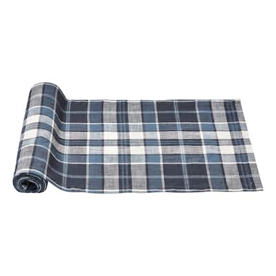 Mirage Plaid Table Runner - Blue Cotton, 72" L x 14" W, Machine Washable, Perfect for Christmas and Everyday Use