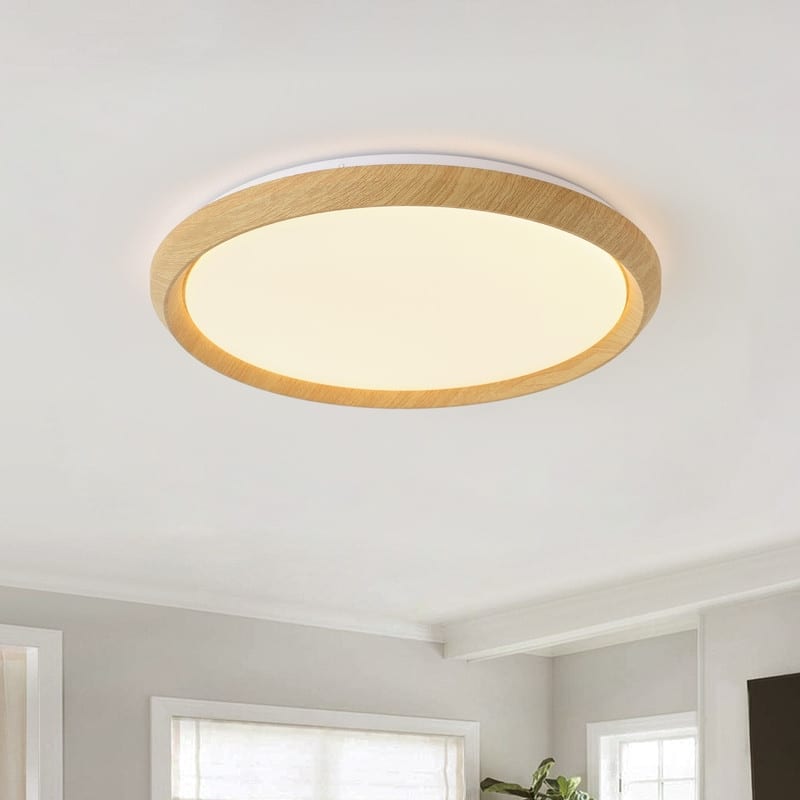 Modern Wood Grain Flush Mount Ceiling Light Milky White LED Fixture for Living Room Bedroom