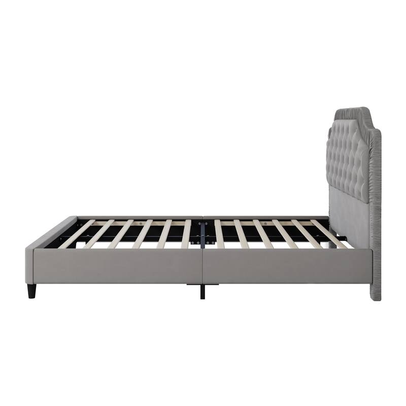 Luxurious Velvet Platform Bed Frame with Tufted & Pleated Headboard, Sturdy Wood Base - Full, Queen, King