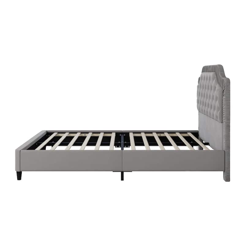 Queen Size Velvet Upholstered Bed with Tufted Headboard & Wood/Metal Frame (600lb Capacity)