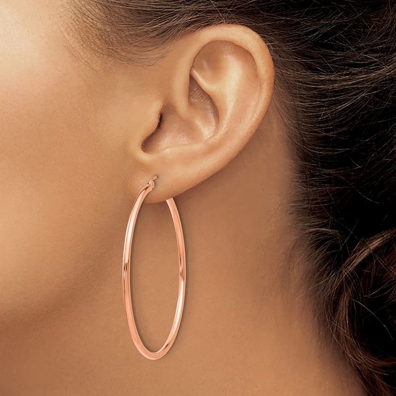 Curata 14k Rose GoldPolished Hoop Earrings - 50x50mm