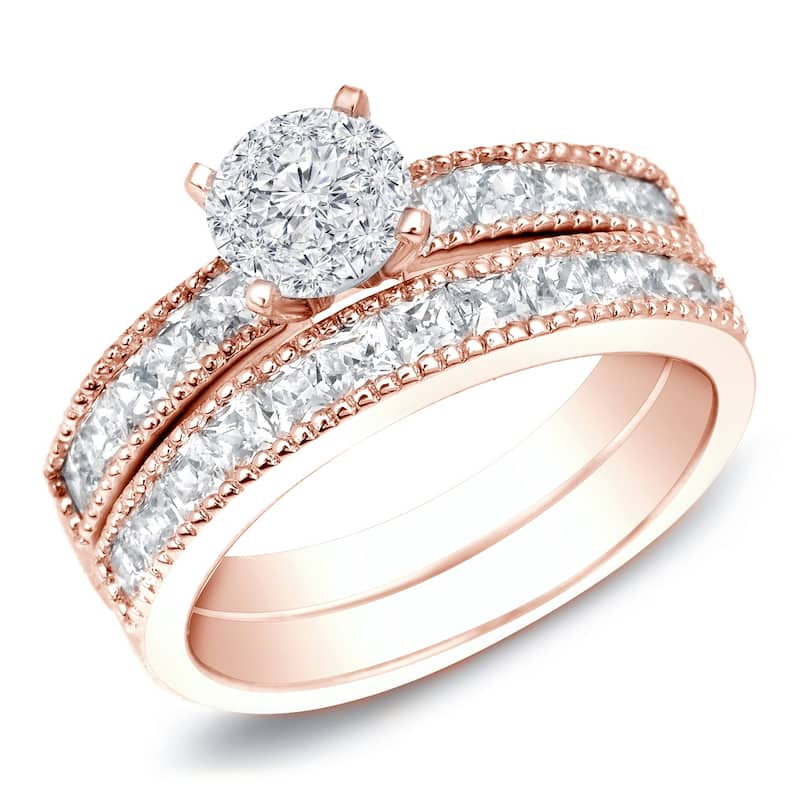 Auriya 1 1/4ctw Classic Round Diamond Engagement Ring Set 14k Gold - Rose - 4