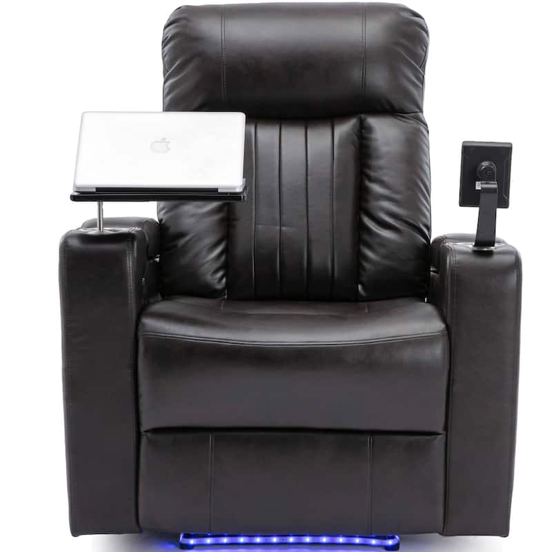 Power Recliner Chair with USB Charging Port, Office Chair with Cup Holders, Leather Lounge Chair with Swivel Tray