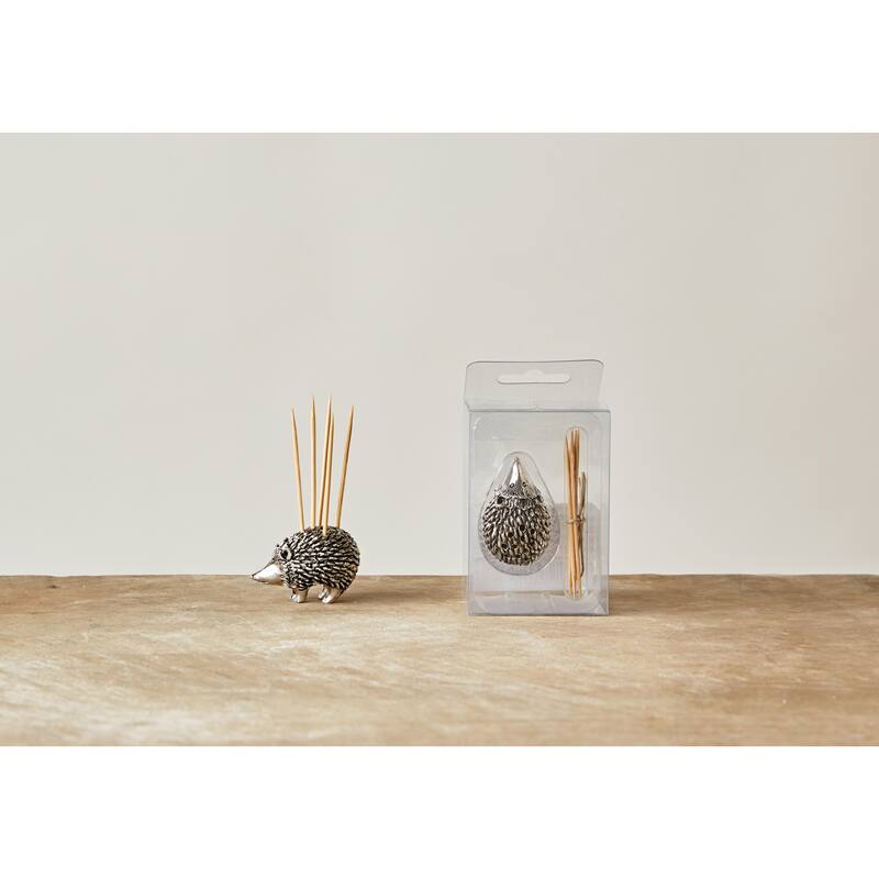Hedgehog Toothpick Holder with Toothpicks, Silver