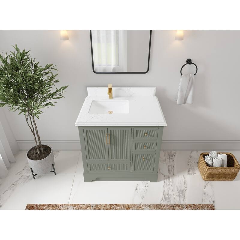 Willow Collections 36 in. W x 22 in. D Alys Left Offset Sink Bathroom Vanity with Countertop - 1.5"Empira - Evergreen
