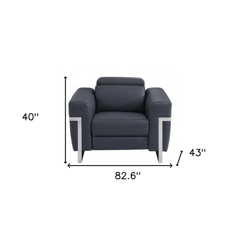 HomeRoots Three Piece Indoor Dark Gray Italian Leather Six Person Seating Set
