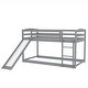 preview thumbnail 11 of 32, Minimalist Twin over Twin Wooden Floor Low Bunk Bed Kids Bed with Convertible Slide,Ladder and Guardrail