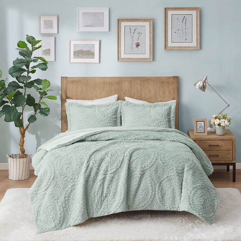 GDF Studio - Arya Embroidered Medallion Fake Fur Ultra Plush Comforter Mini Set