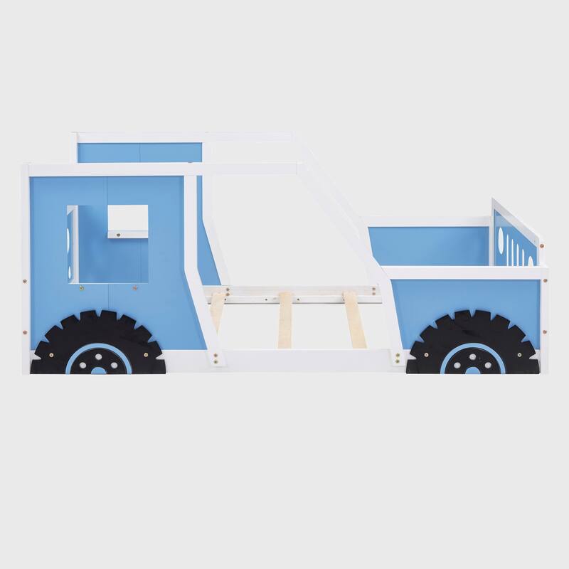 Twin Size Classic Car-Shaped Platform Bed with Wheels